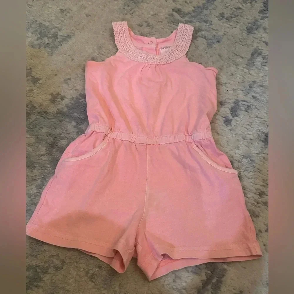 Carter’s Pink Crochet Trim Sleeveless Romper Girls Size 2T